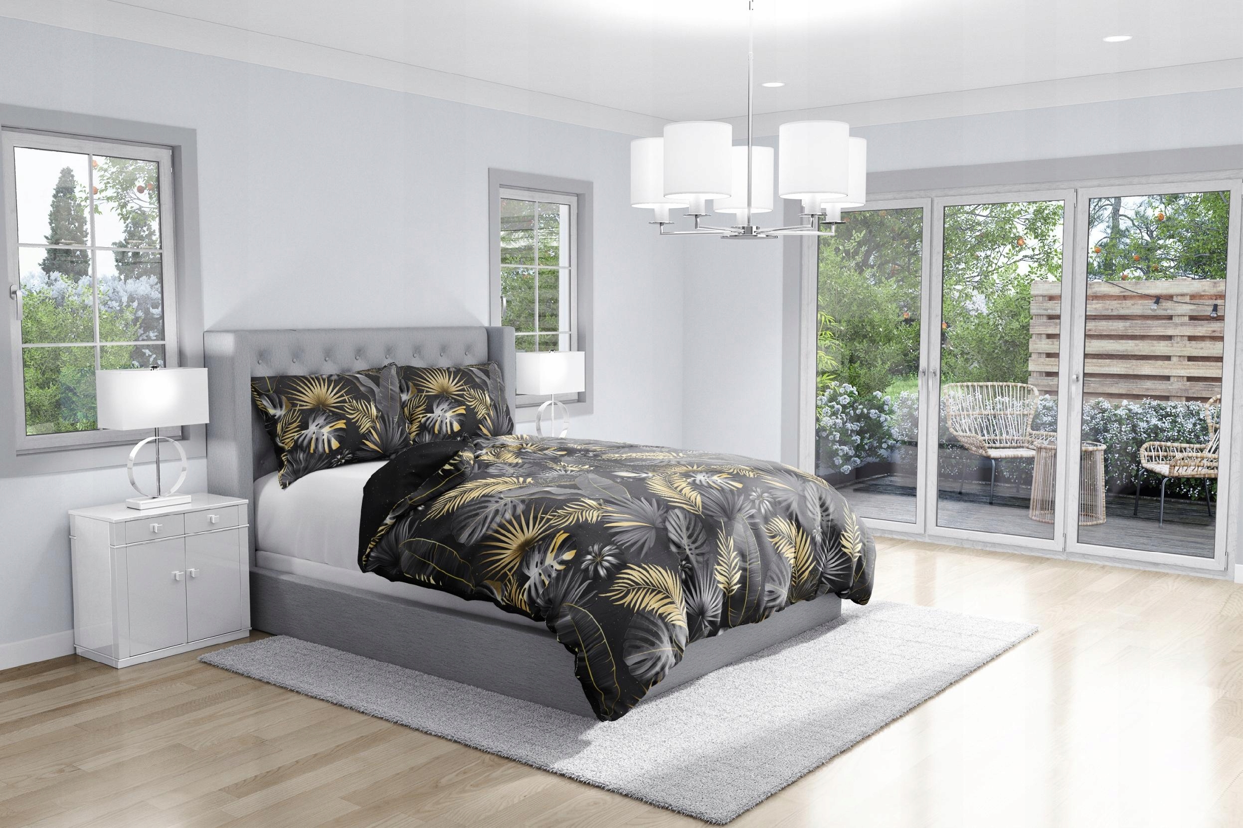 Pościel dwustronna czarno złota liście 160x200 3cz Stan opakowania oryginalne