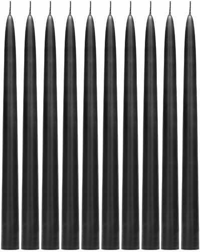 ŚWIECZKI ŚWIECE STOŁOWE STOŻKOWE CZARNE DŁUGIE TRADYCYJNE ŚLUB 24 CM 10 SZT