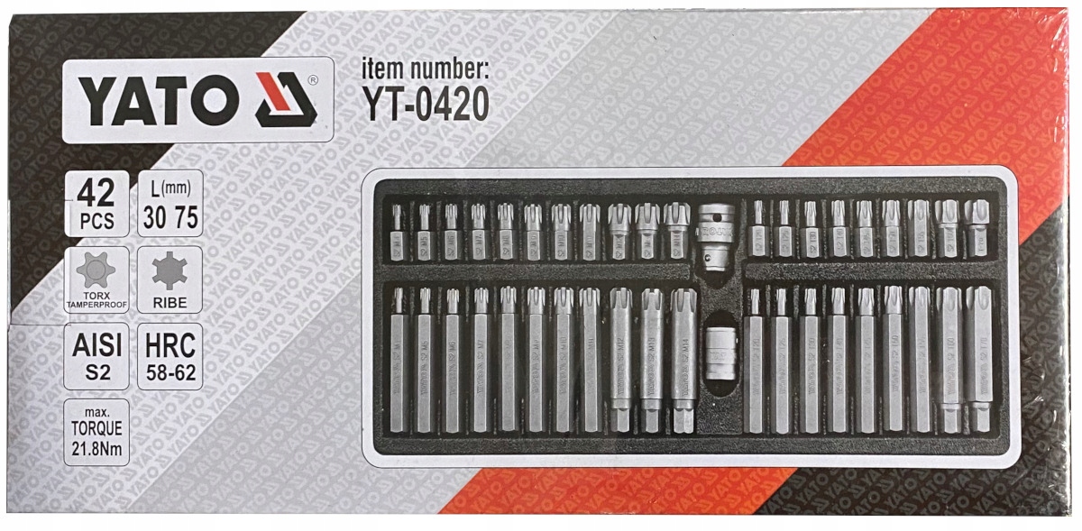 

Końcówki Bity Groty Torx z otworem Ribe Yato 42szt