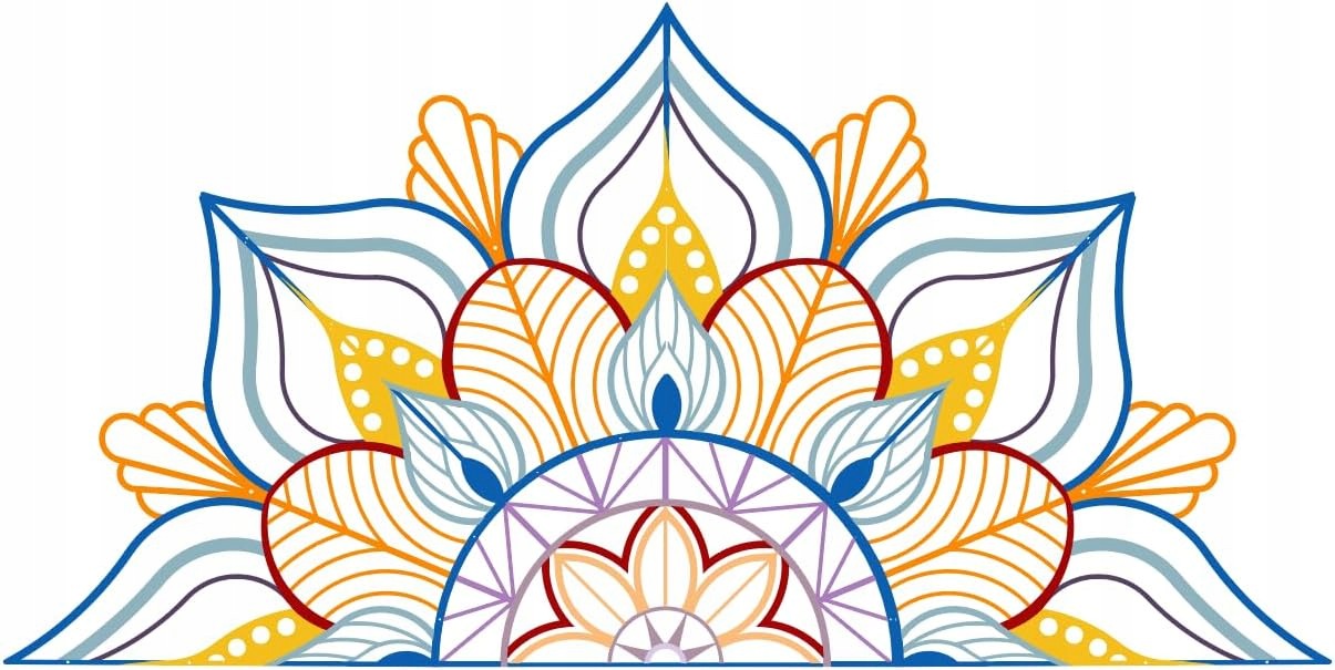 Nástěnná dekorace kovová mandala lotos 114x58 cm, 4 barevné prvky