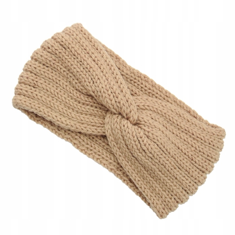

Opaska na głowę turban beżowa włóczkowa warkocz