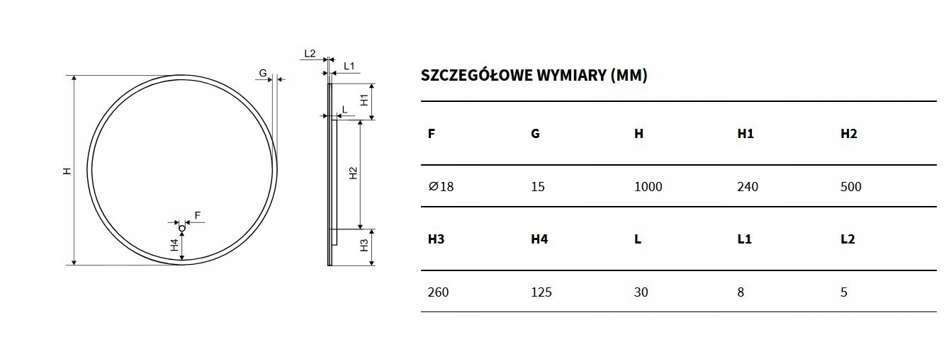 EXCELLENT LUMIRO lustro LED 100cm, aluminiowa rama Wysokość 100 mm