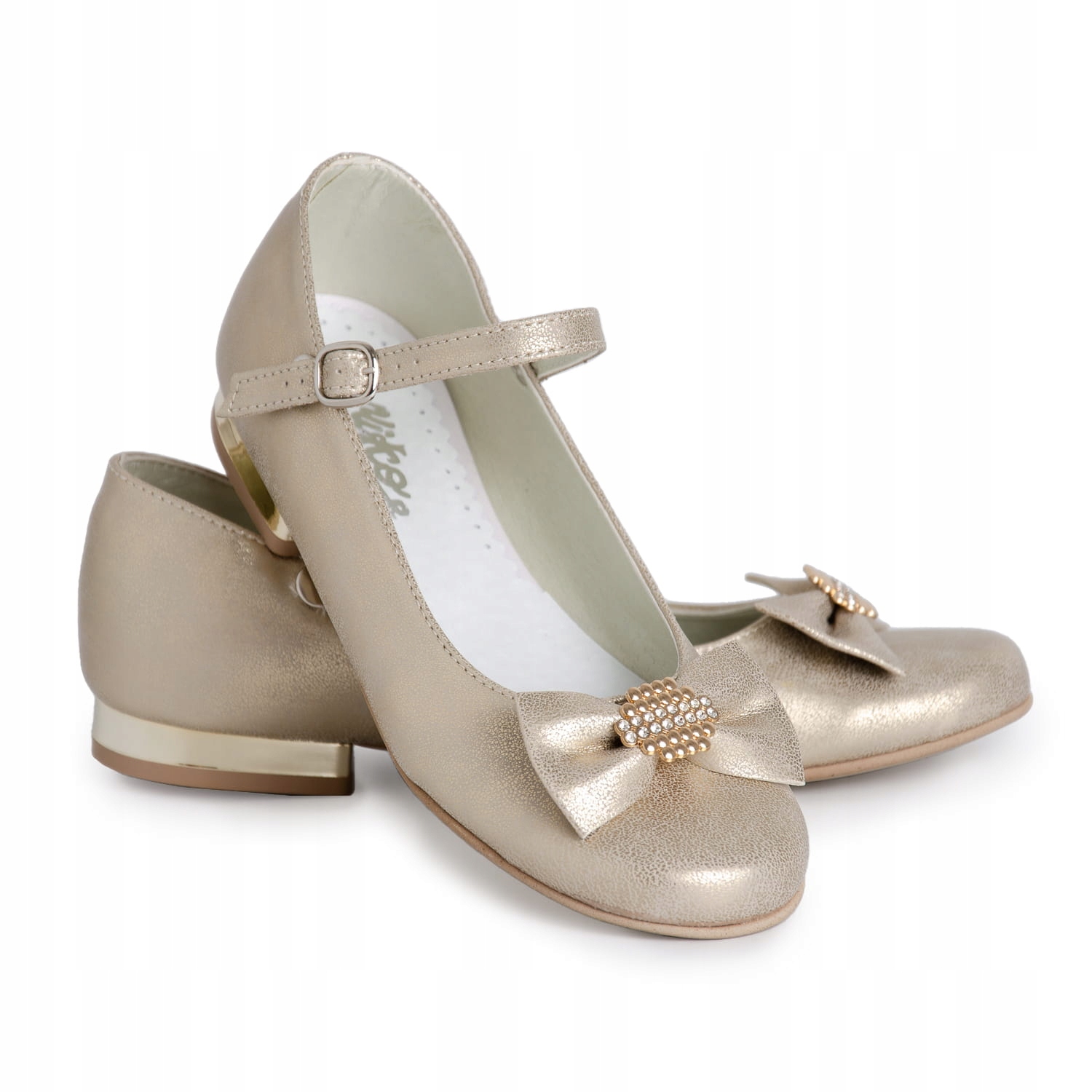 

Buty wizytowe złote dziewczęce z kokardą r 37