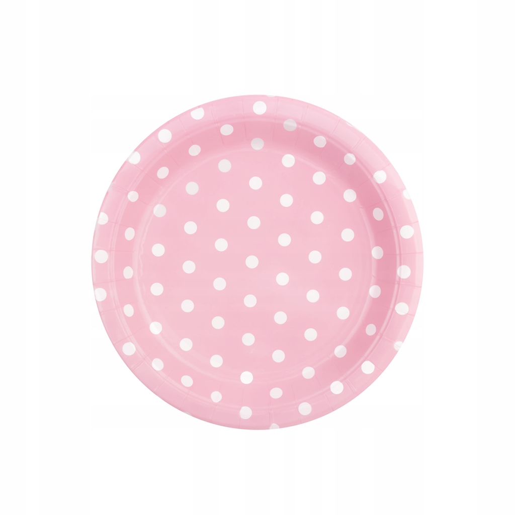 Talerzyki RÓŻOWE grochy BIAŁE KROPKI 18cm 6szt