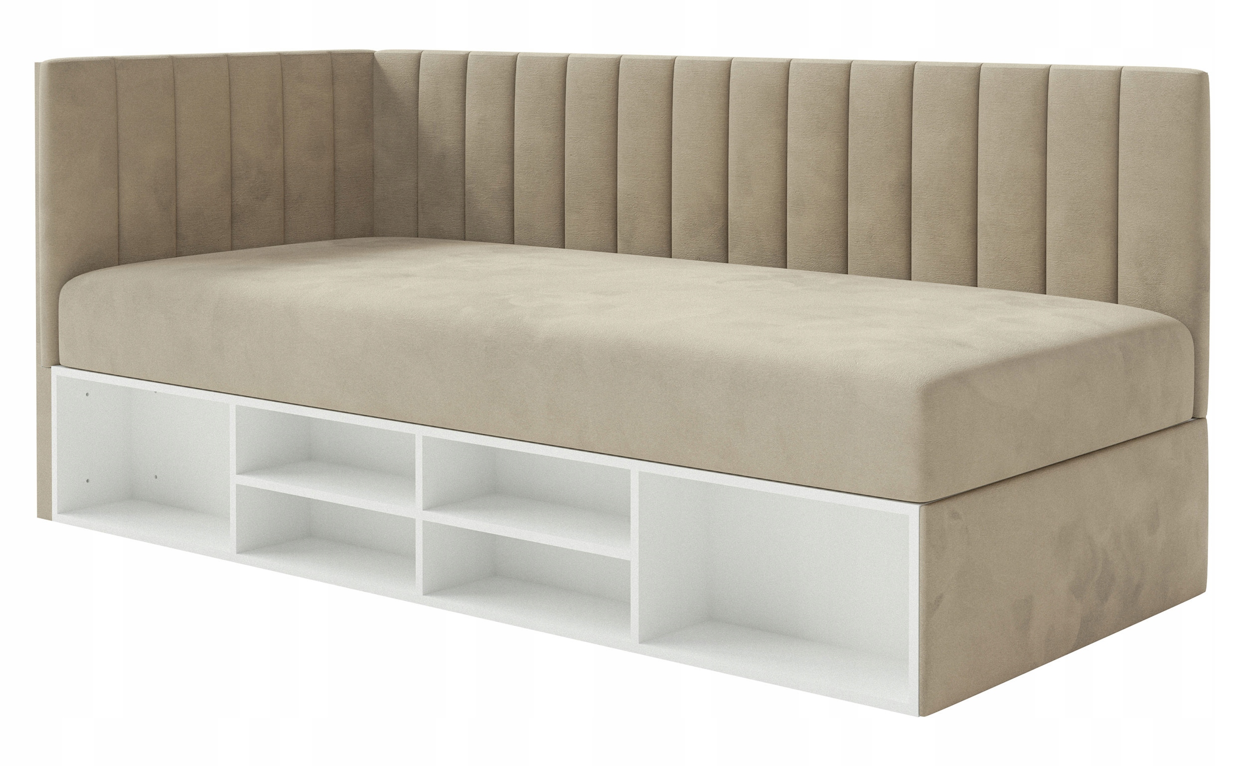 Postel pro mláděž 90x200 cm Ventrio šedobéžová hydrofobní velurová levá