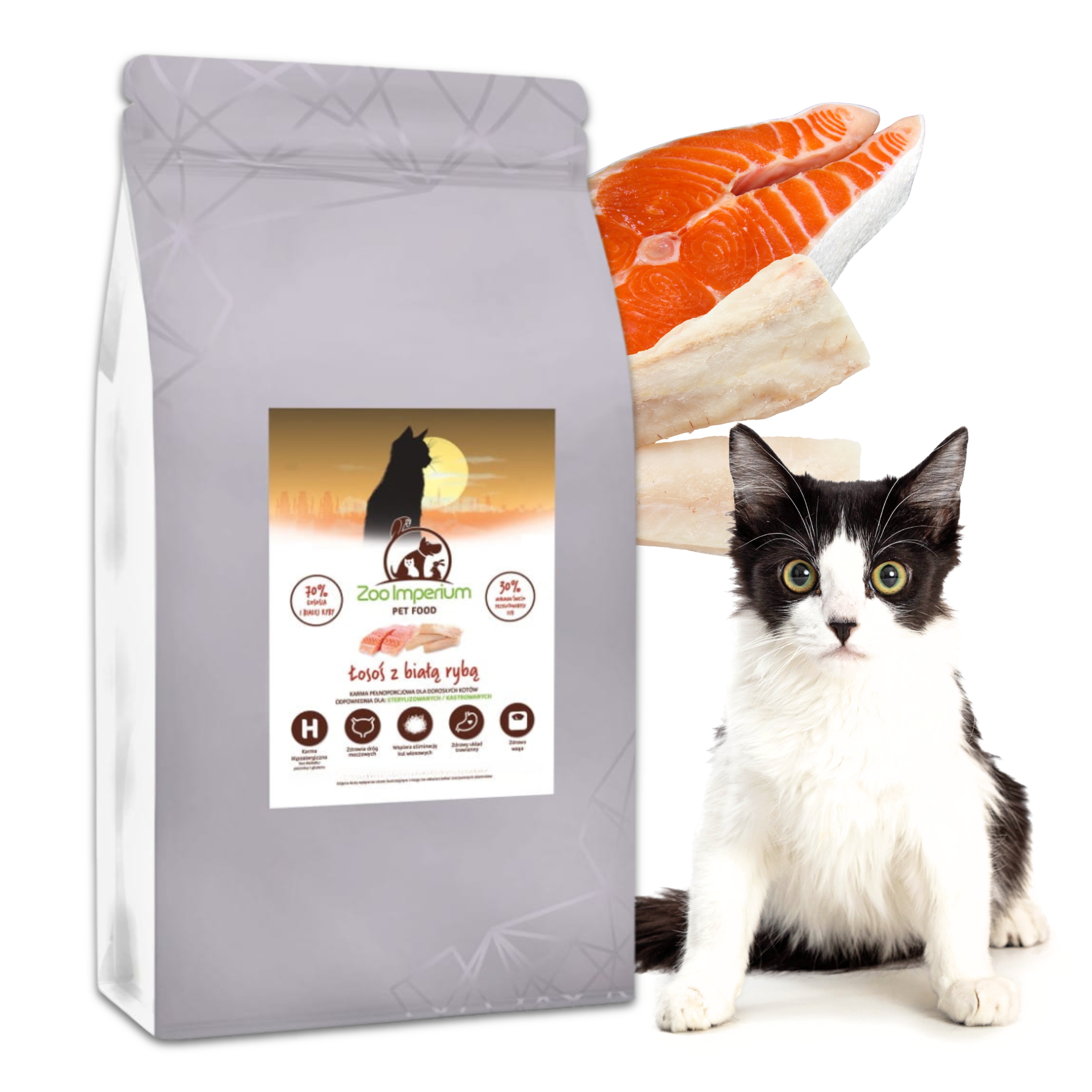 Levně Suché Krmivo pro kočky Zoo-Impérium pro sterilizovanou kočku Losos s rybou 5 kg