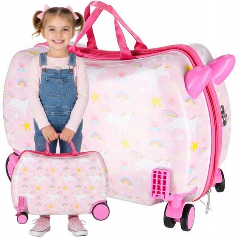 Walizka Podróżna Dla Dzieci Kółkach Bagaż Podręczny Jednorożec Jeździk 2W1