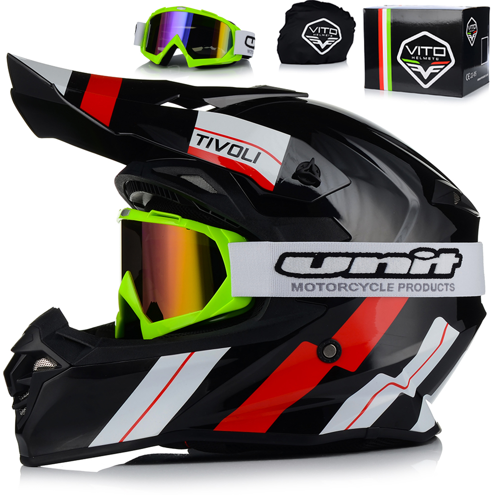 Motocyklová Prilba Vito Tivoli Red Okuliare Off-road Enduro Cross Quad