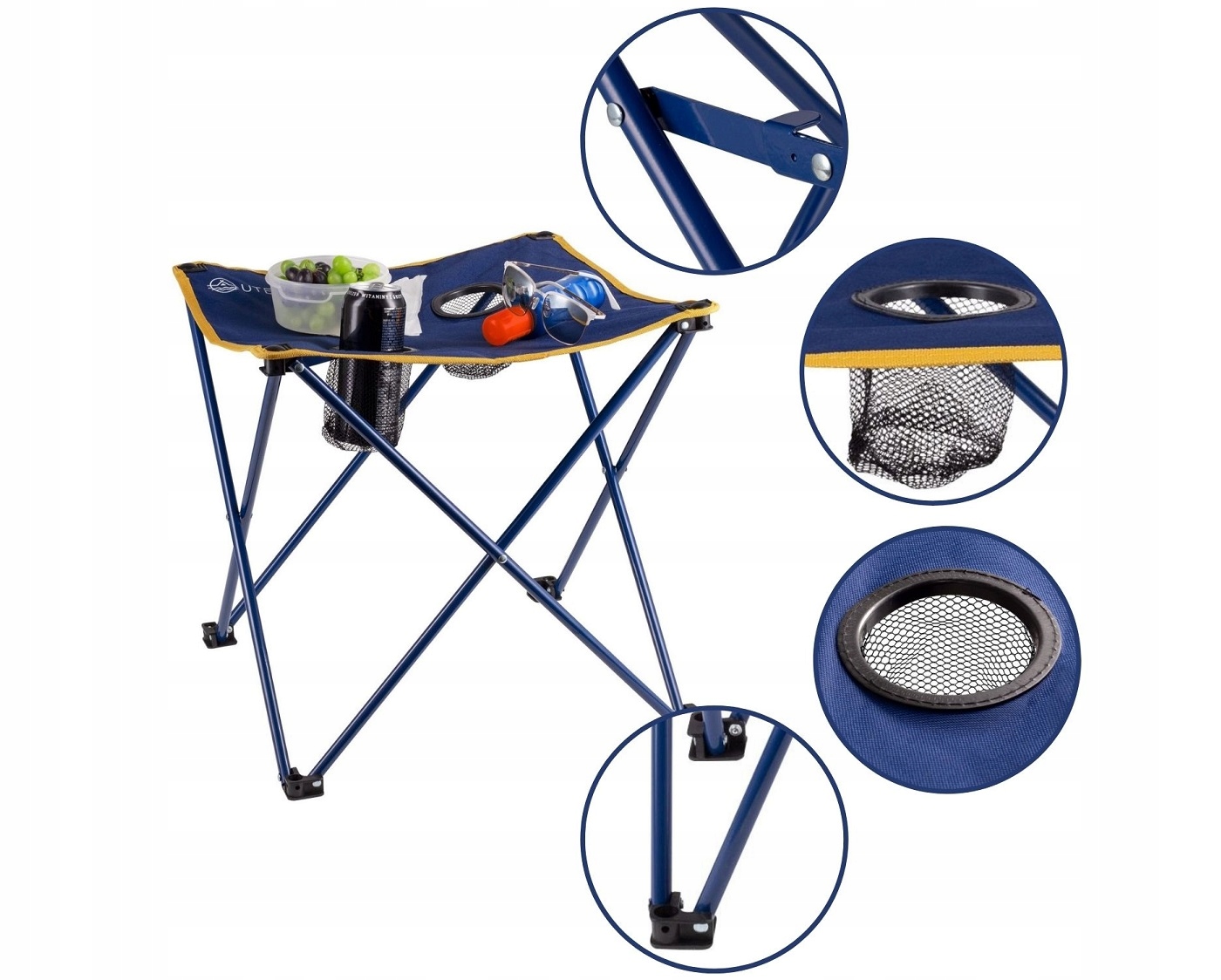STOLIK SKŁADANY TURYSTYCZNY KEMPINGOWY BIWAKOWY Kolor dominujący odcienie niebieskiego