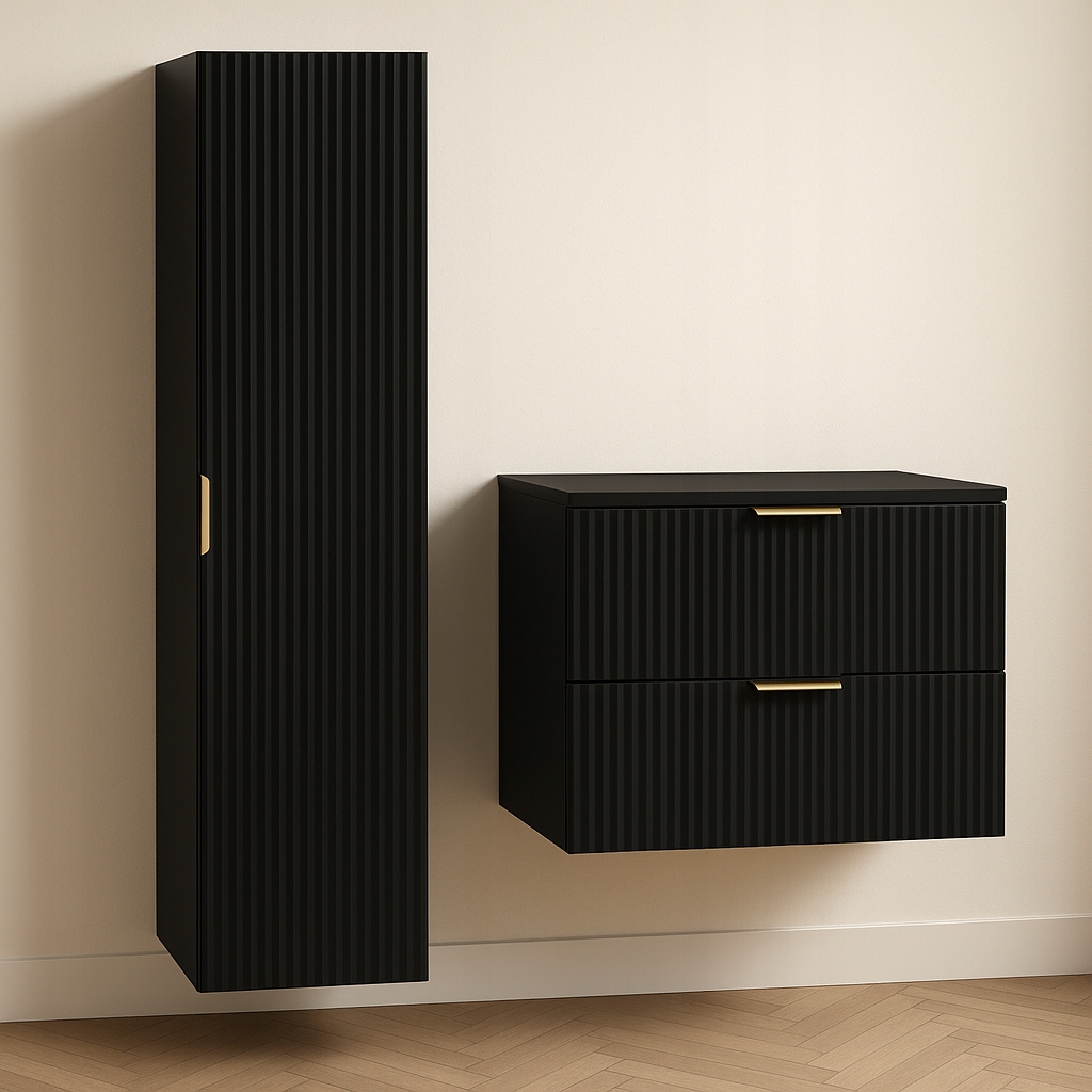 Sada: Skříňka 80 cm se 2 zásuvkami sloupek 120 cm Černý Willy