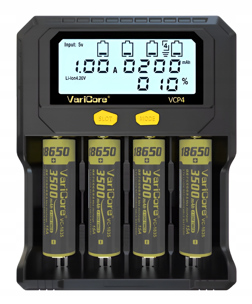 Nabíječka VariCore VCP4+5V 3A pro baterie Aa Aaa 18650 21700 26650