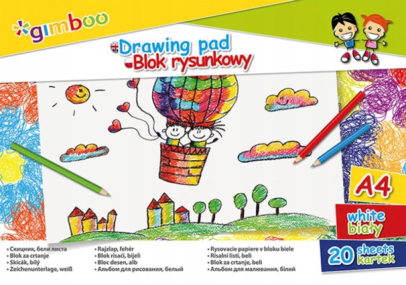 

Blok rysunkowy Gimboo A4 20 kart 70gsm biały