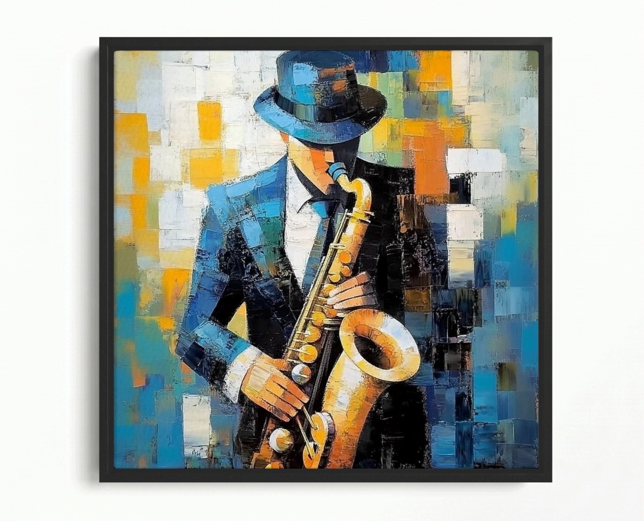 Obraz Rama American Box Kubizm Olej Portret Muzyk Jazz Saksofon 40x40