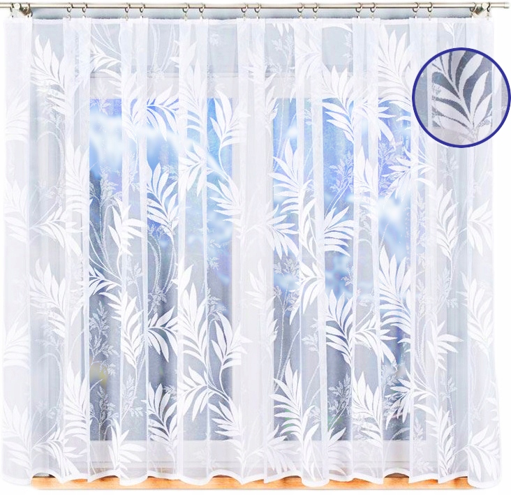 Gotowa Krótka Firana Żakardowa 550x160 W Liście Salon Sypialnia Pokój Biała