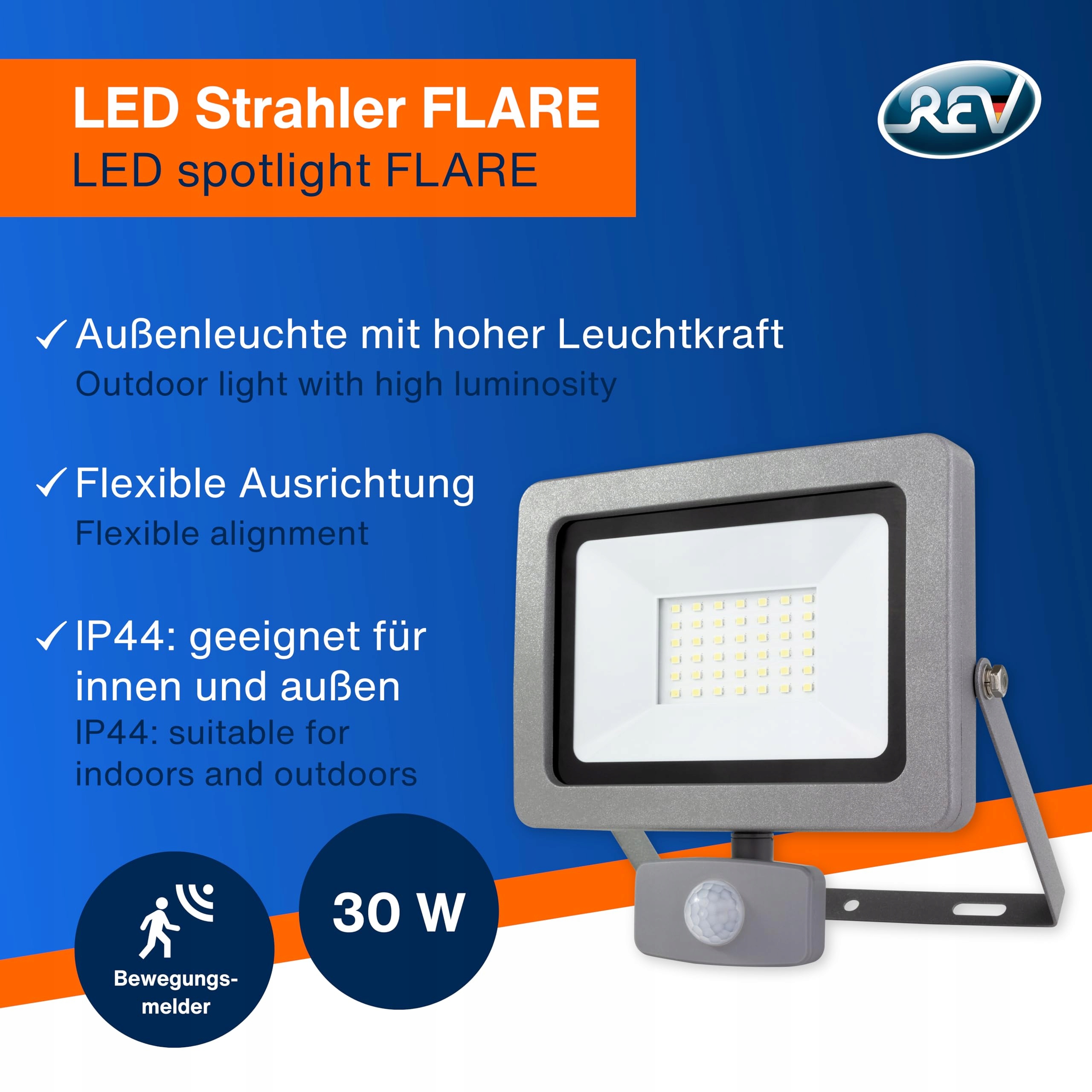 Lampa Zewnętrzna Ścienna LED Czujnik Ruchu 30W 2550lm IP44 Srebrna REV — miniatura 2