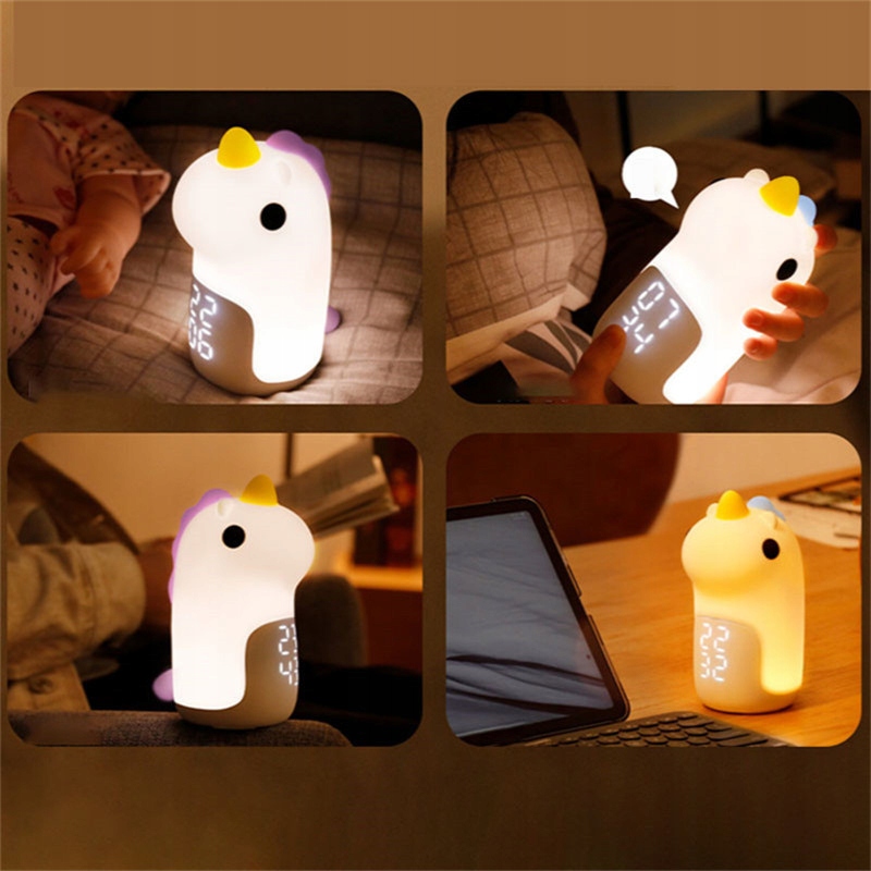 Inteligentny Budzik Cyfrowy Lampka Nocna LED GAMEXIDO Zegar Jednorożec Kolor biały kremowy odcienie fioletowego odcienie niebieskiego