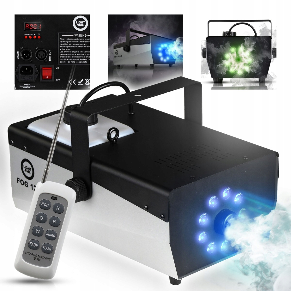 Výrobník Kouře, Mlha, Dýmovnice, 9 Led Diod Rgbw LIGHT4ME Fog Led 1200W Dálkové Ovládání