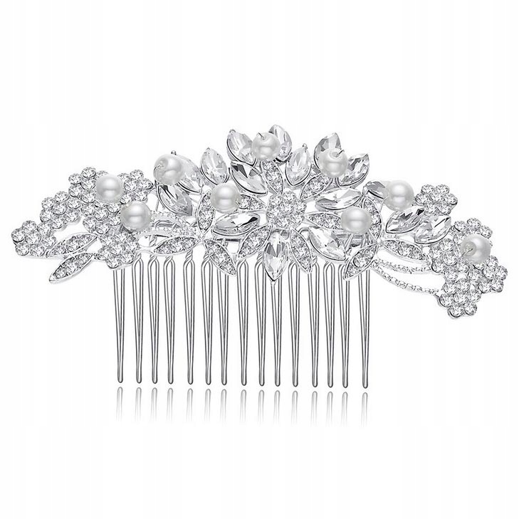 

Ozdoba Do Włosów grzebyk Ślubna kwiaty Srebrna