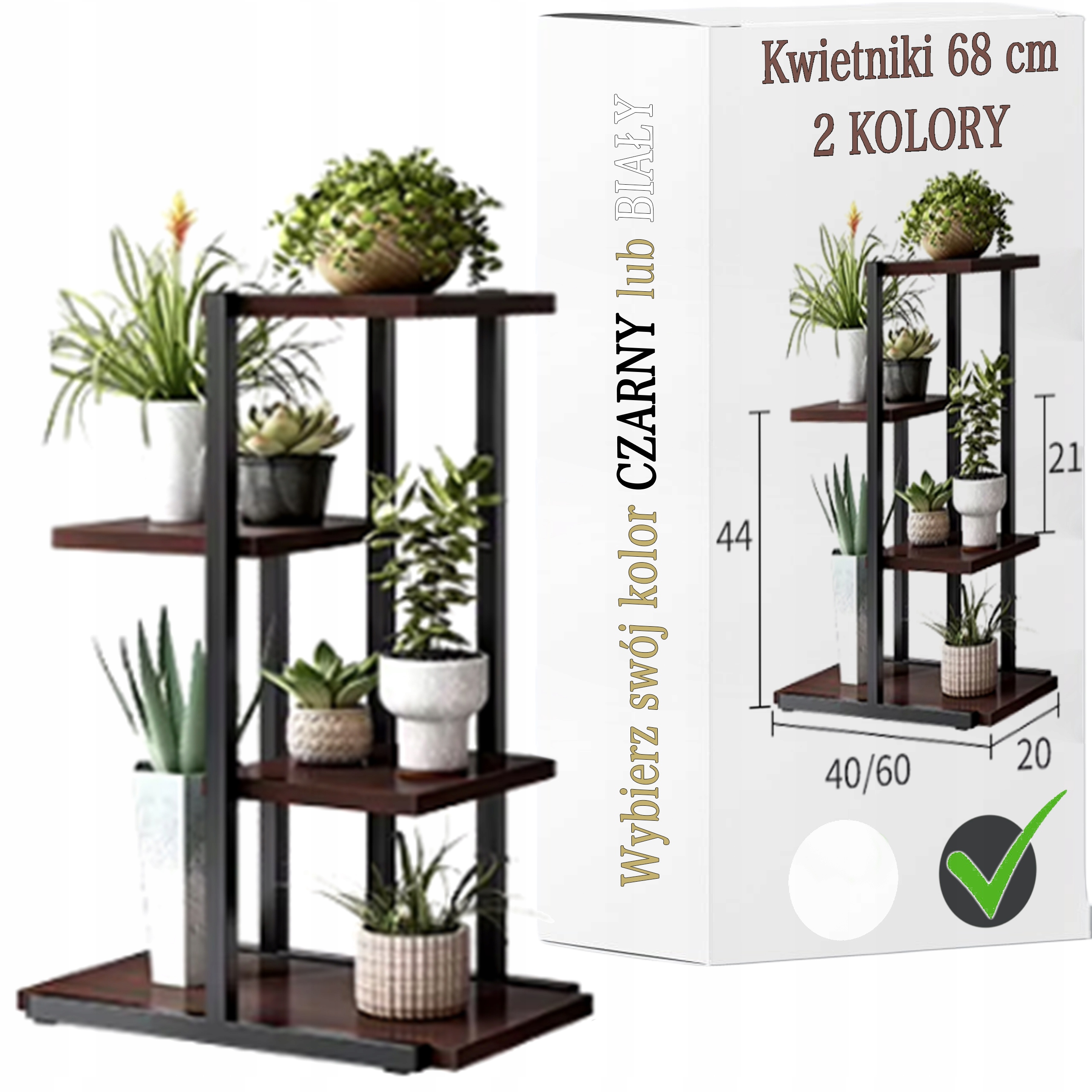KWIETNIK STOJAK NA ROŚLINY KWIATY DONICZKI METALOWY REGAŁ DREWNIANE PÓŁKI