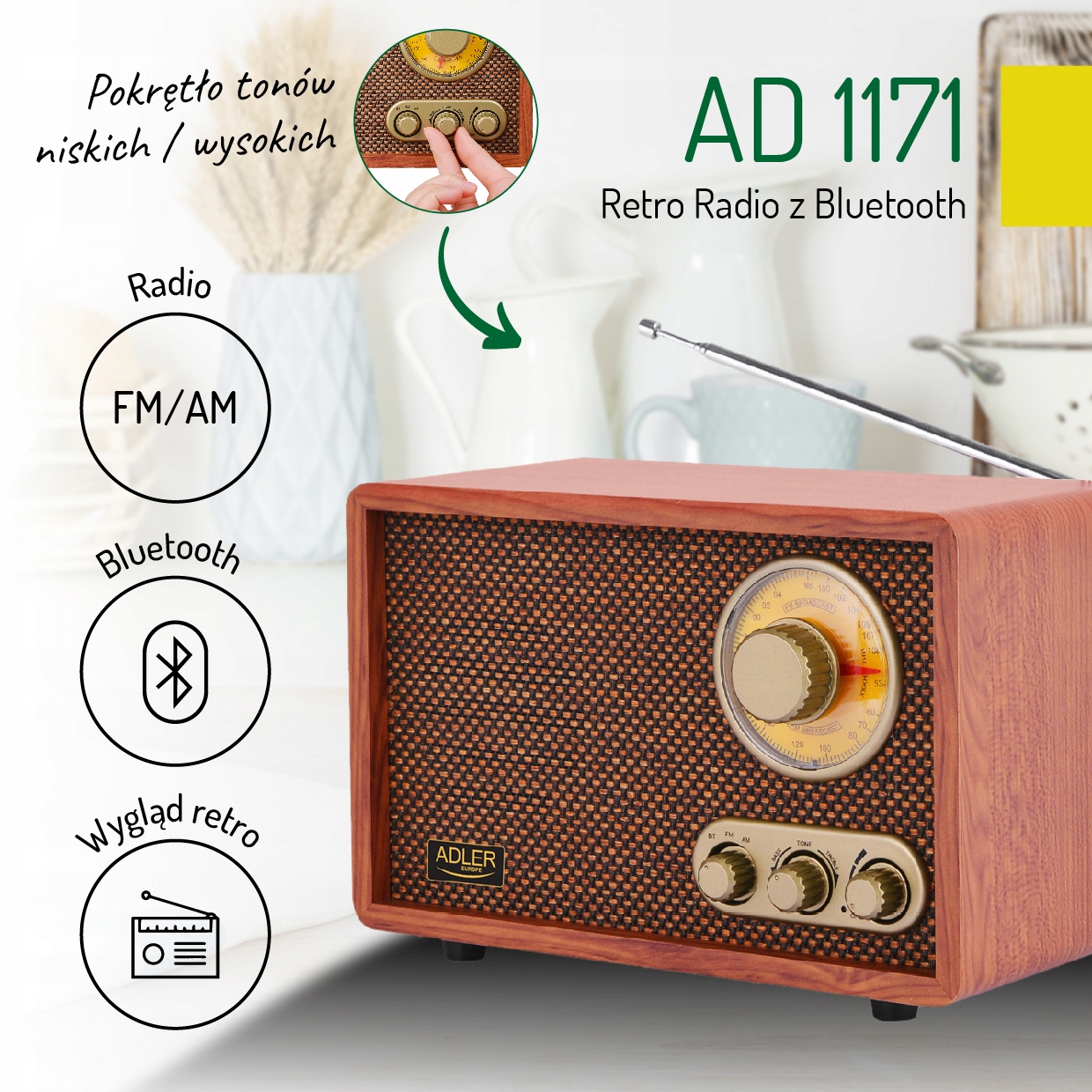 Stylowe Drewniane Radio Retro Adler Bluetooth FM Kod producenta CR1103