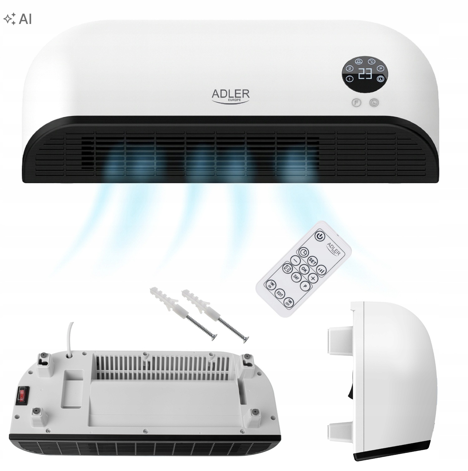 Vzduchová Clona S Dálkovým Ovládáním Termoventilátor Ohřívač 2000W Chlazení Led