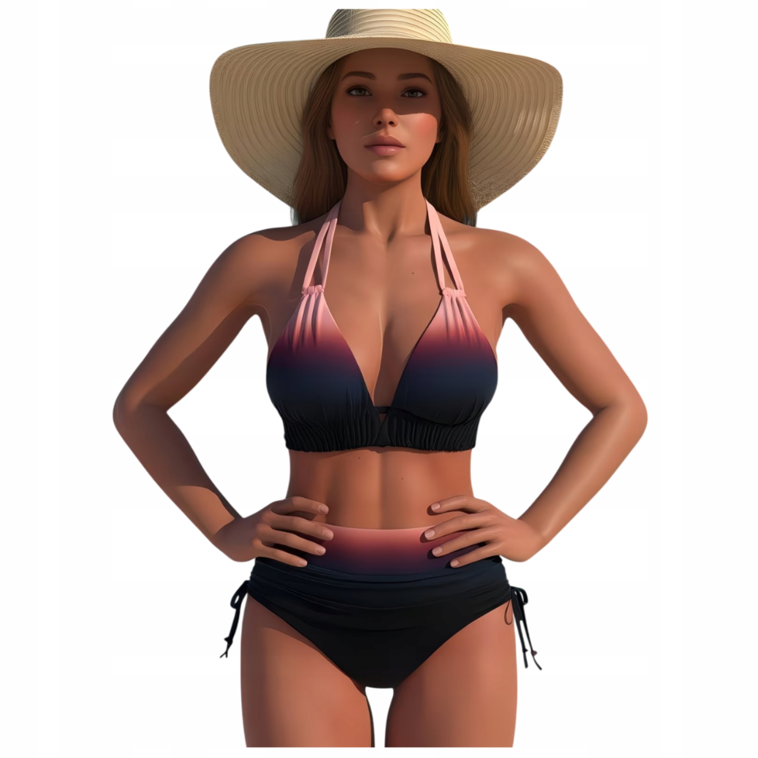 Bikini Damskie Wysoki Stan Kostium Dwuczęściowy Strój Kąpielowy Ombre L