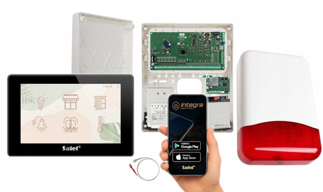 Zestaw Alarmowy Satel Integra 64 Manipulator Dotyk 7" Apka Gsm Lte Syrena
