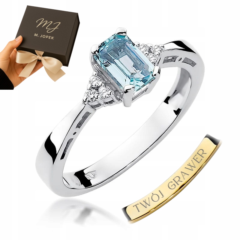 Prstýnek Z Bílého Zlata 585 S Topazem A Diamanty O Hmotnosti 0,65 Karatu, Gravírování M. Jopekem