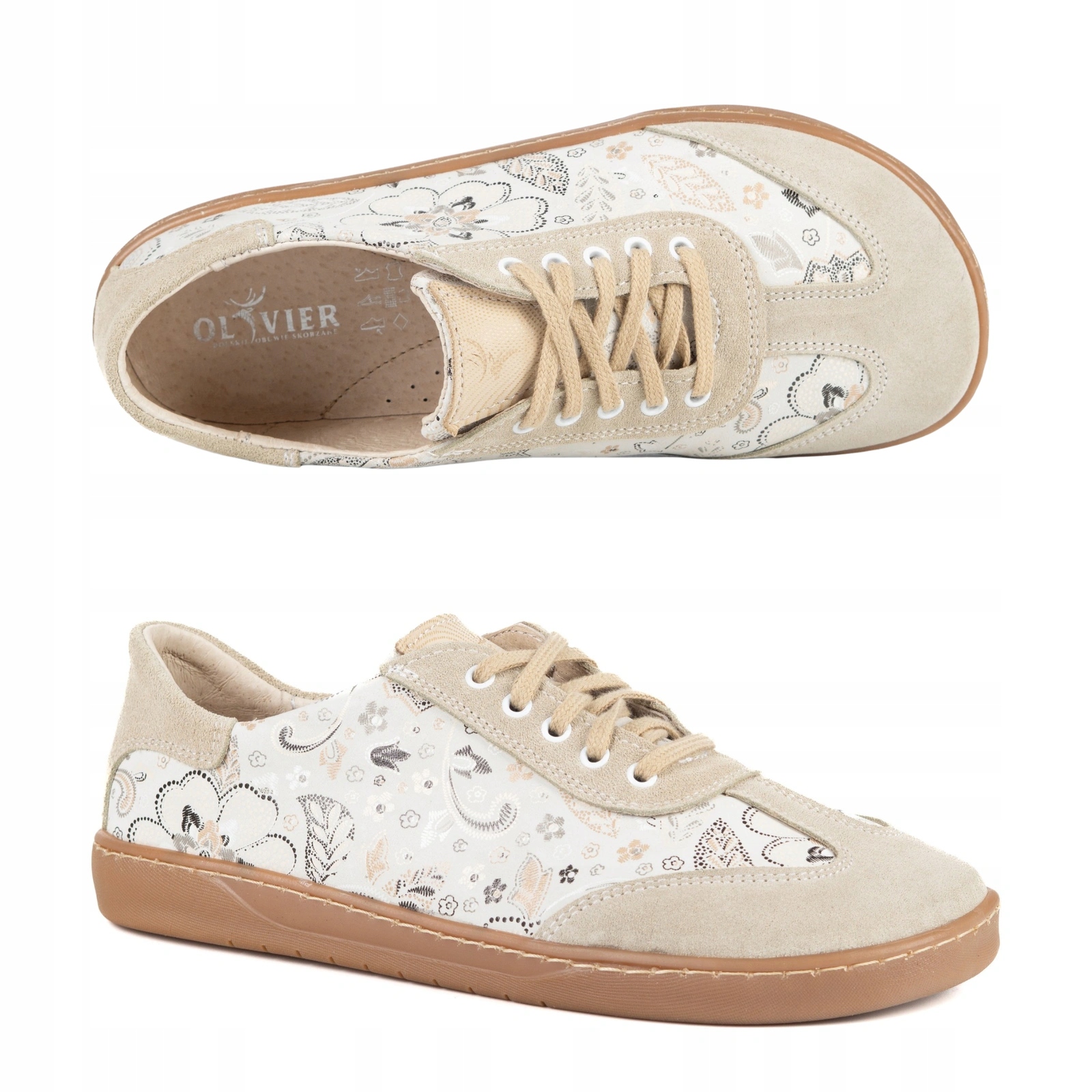 Buty barefoot damskie skórzane Olivier Eliza białe kwiaty 38