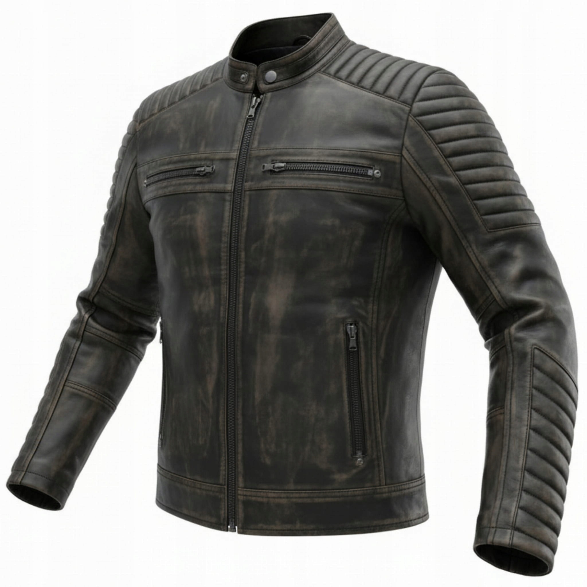 Pánska kožená motocyklová bunda čierna Vintage M