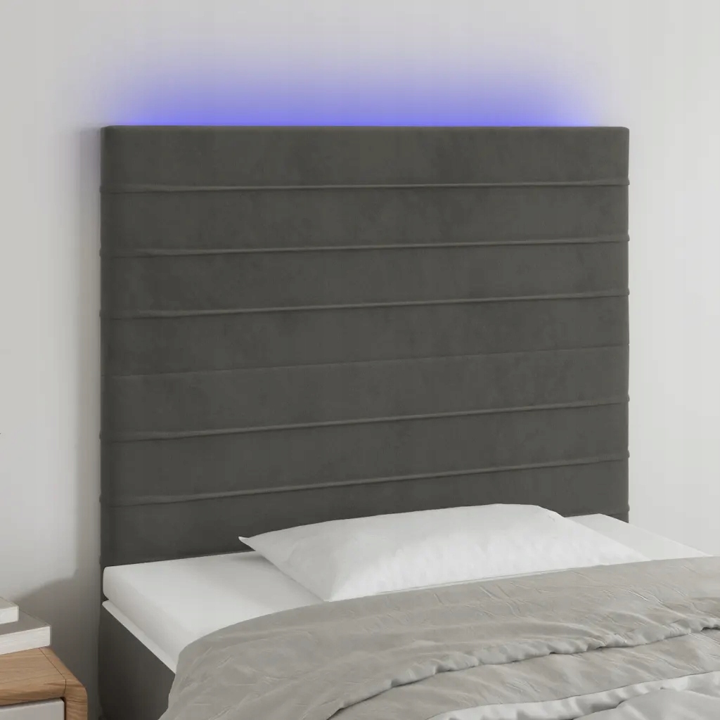 Čelo postele s Led tmavě šedé 90x5x118/128 cm samet Šedá 3122601