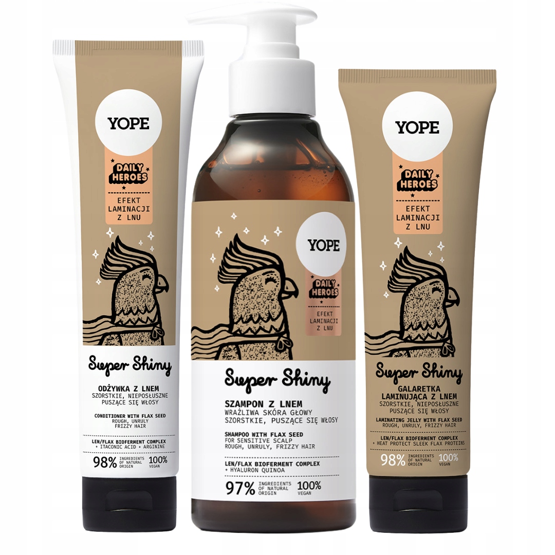 Yope Shiny Šampon Kondicionér Želé na vlasy s lnem Mix 3 ks