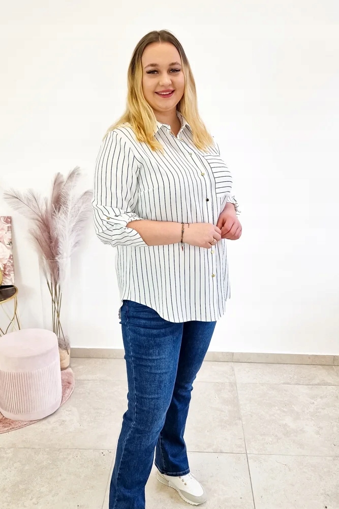 Bílá Elegantní dámská košile s proužky 48