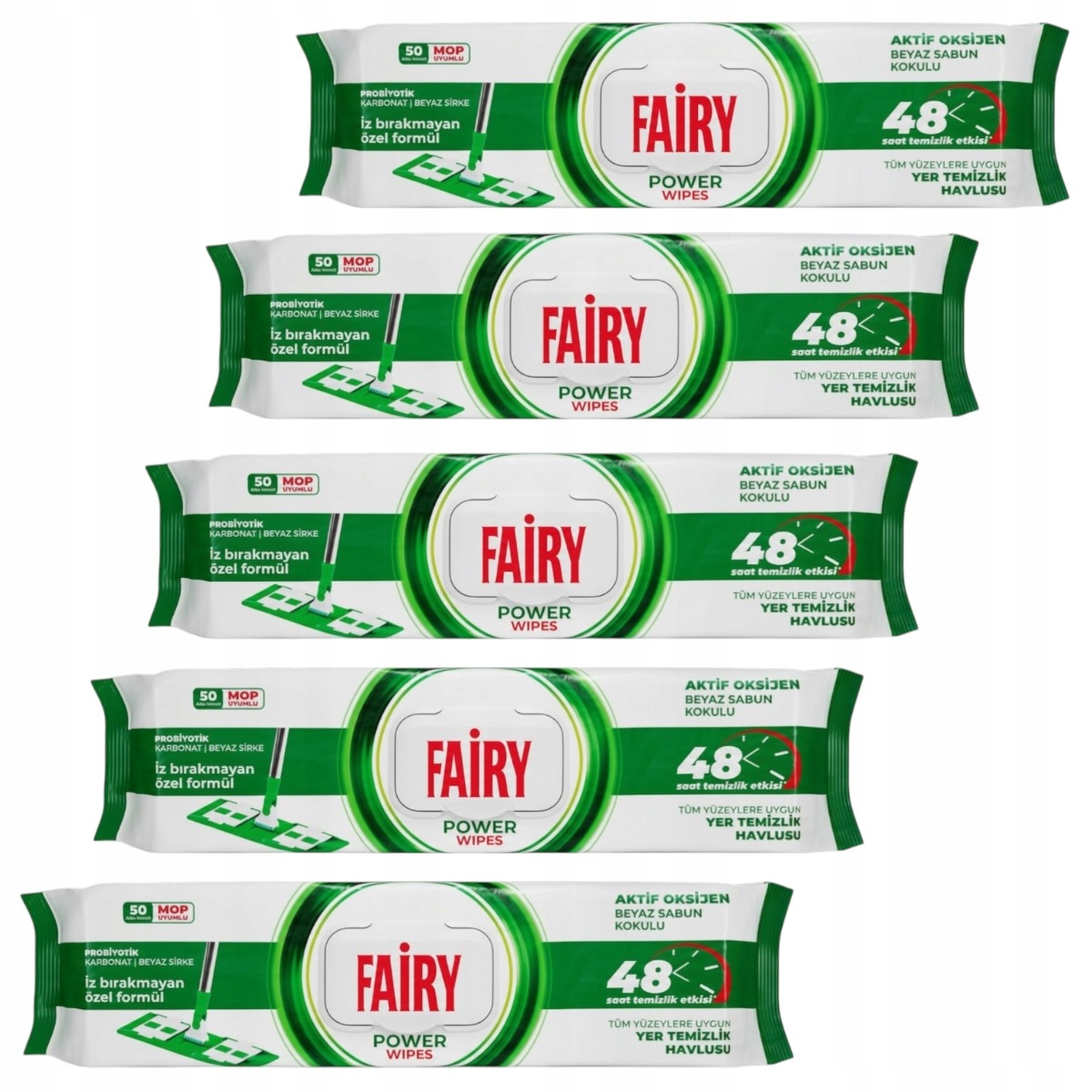 Levně 5 x velké vložky do mopu Fairy vlhčené ubrousky na jedno použití mýdlo 50 ks