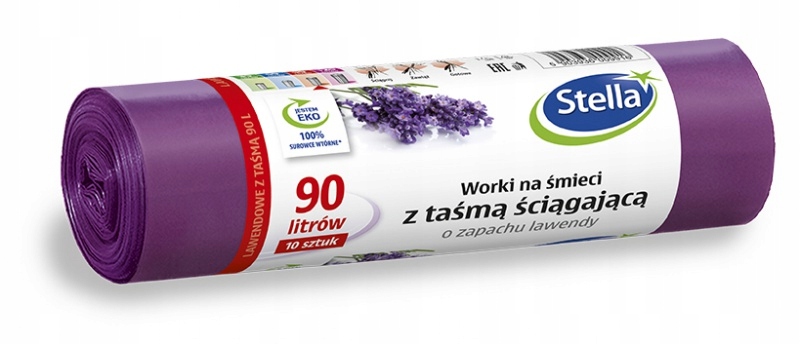 

Worki na śmieci Stella taśma ściągająca lawend 90l