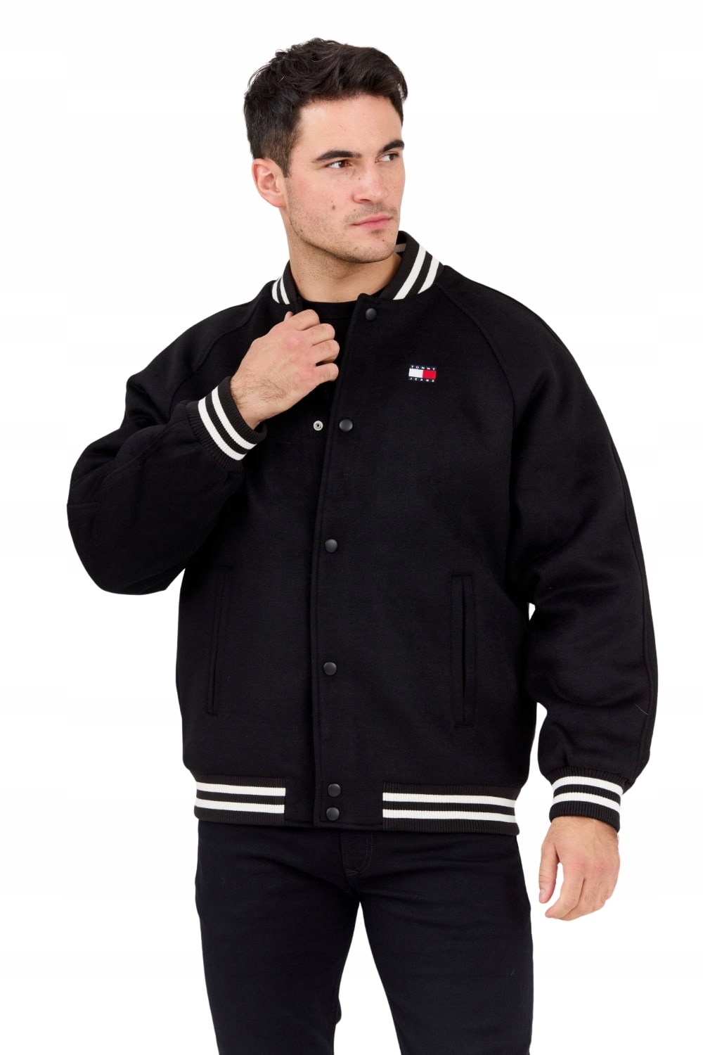 Tommy Jeans Černý pánský bomber s příměsí vlny Varsity M