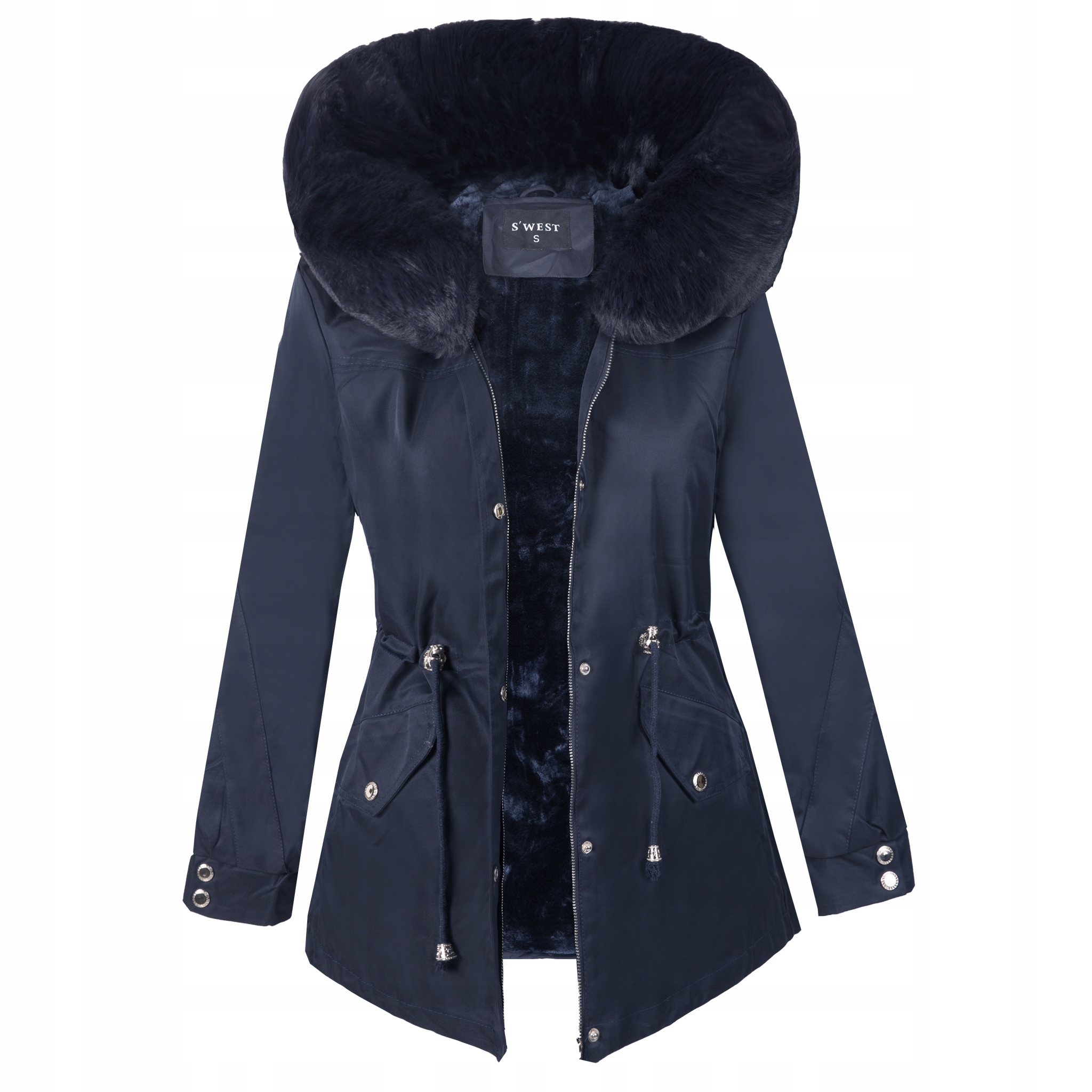 Dámská Zateplená Zimní Bunda Parka Kožíšek Tmavě Modrá S