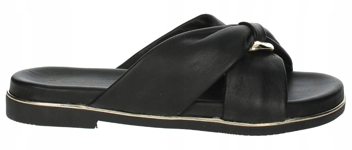 Marco Tozzi černé dámské kožené nazouváky na plochém podpatku 37