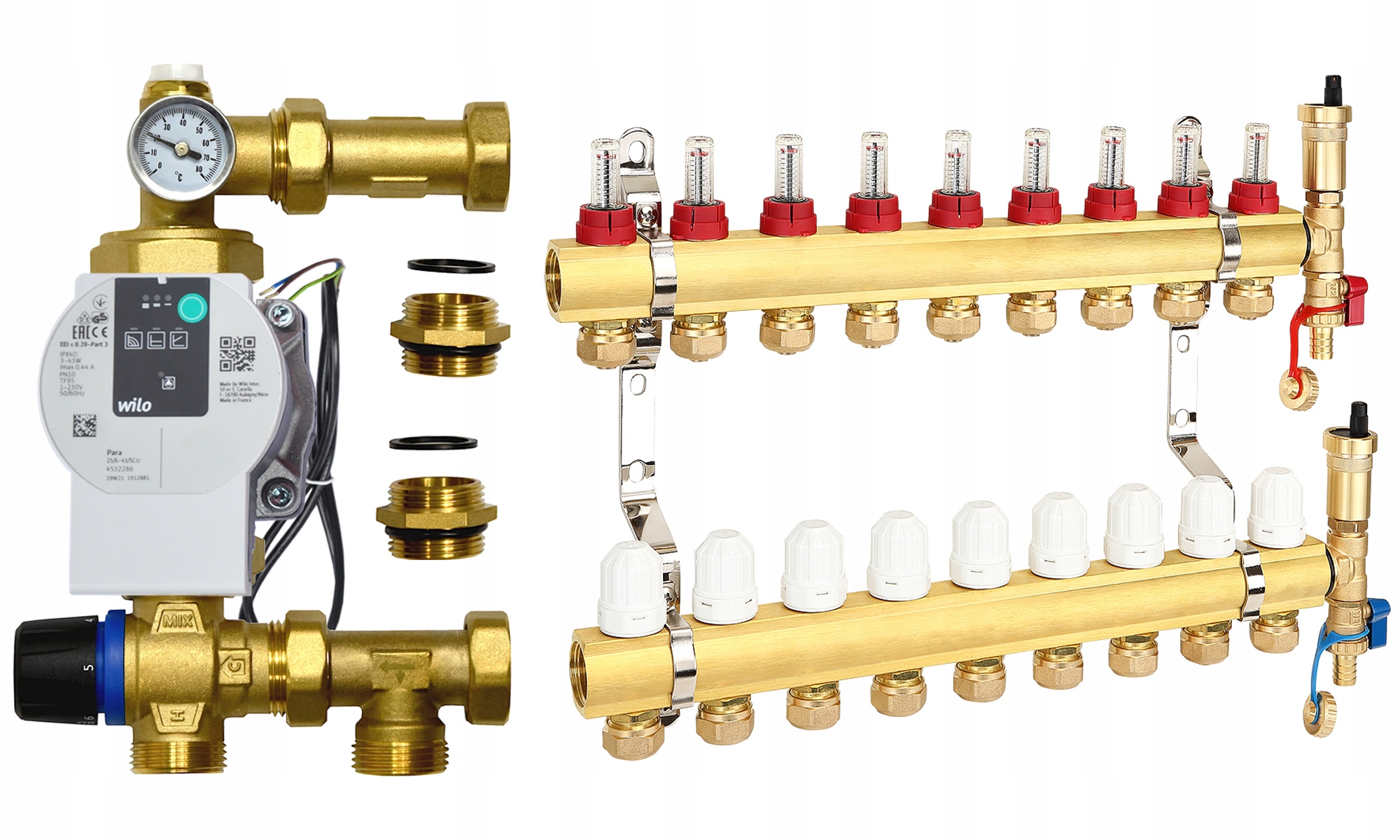 Rozdeľovač 9 Obvodov Podlahového Vykurovania Pre Podlahovú Krytinu Skupina Čerpadlo Wilo