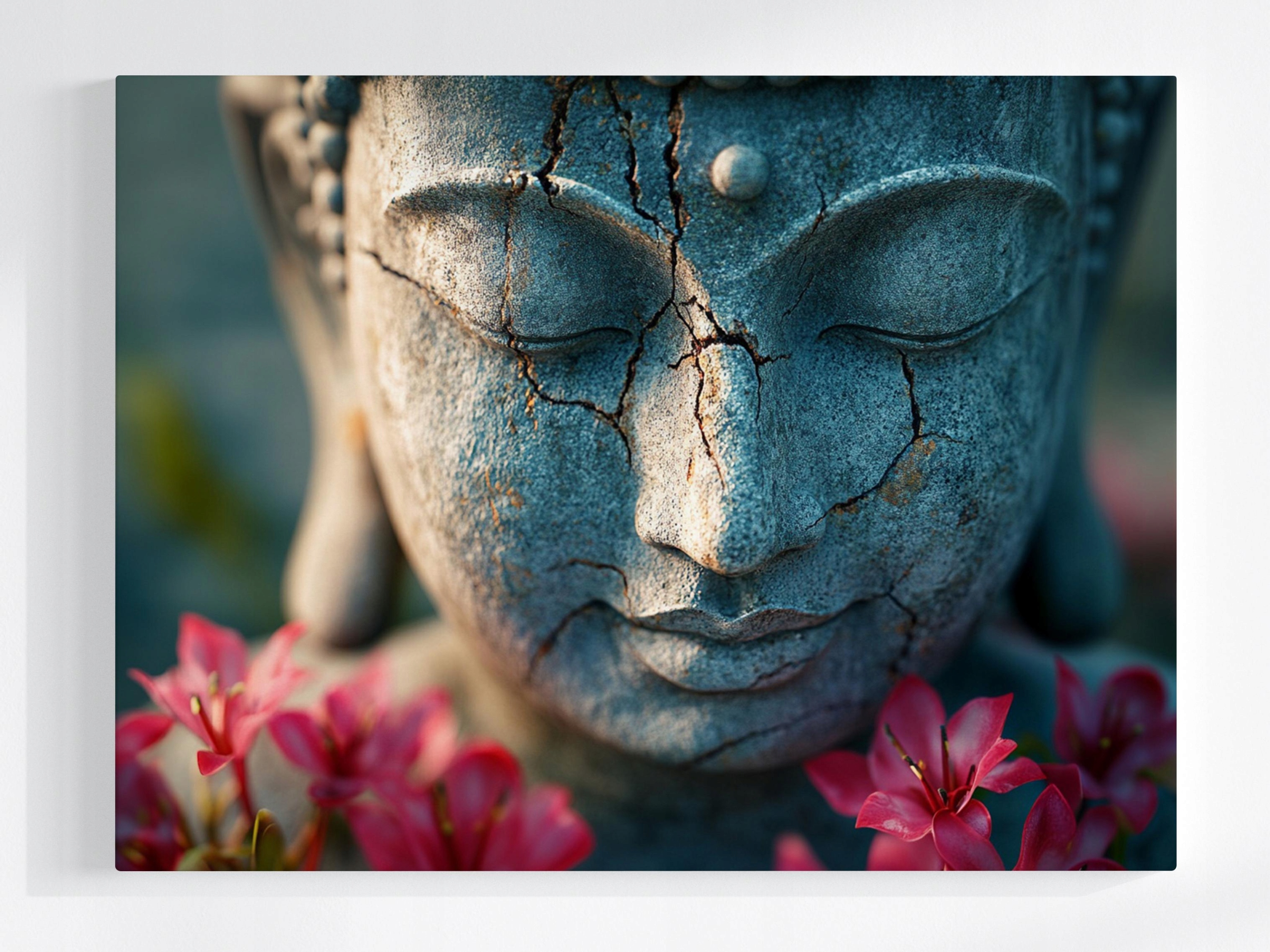 Obraz Na Plátně Socha Tvář Buddha Květiny Harmonie Zen 100x75