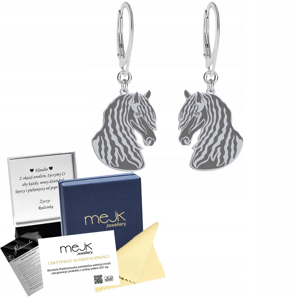 Stříbrné Náušnice s fríským koněm 925 Dárek Šperky Žena Gravírování