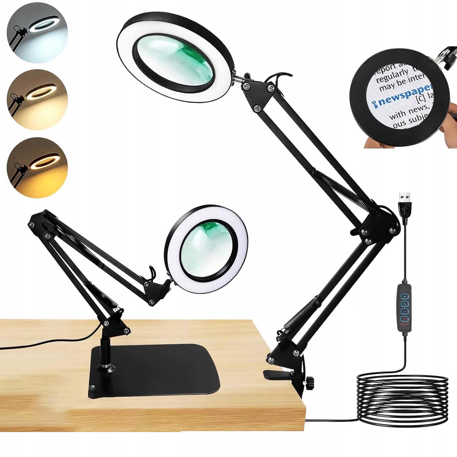 Led Stolní Lampa Kosmetická Lampa Stmívač Lupa Sklo