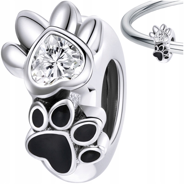 

Charms Stoper Łapa Psa Czarna łapka srebro pr 925