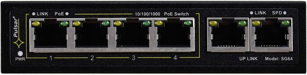 Switch PoE Pulsar SG64 6 portový 4x PoE+ 2x UpLink