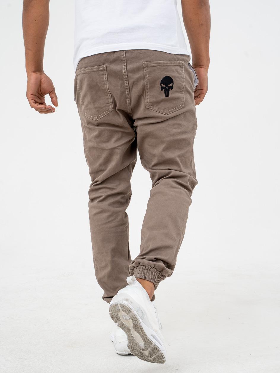 SPODNIE MATERIAŁOWE JOGGER MĘSKIE ŚCIĄGACZ HAFT Marvel PUNISHER Beżowe XXL Rozmiar XXL