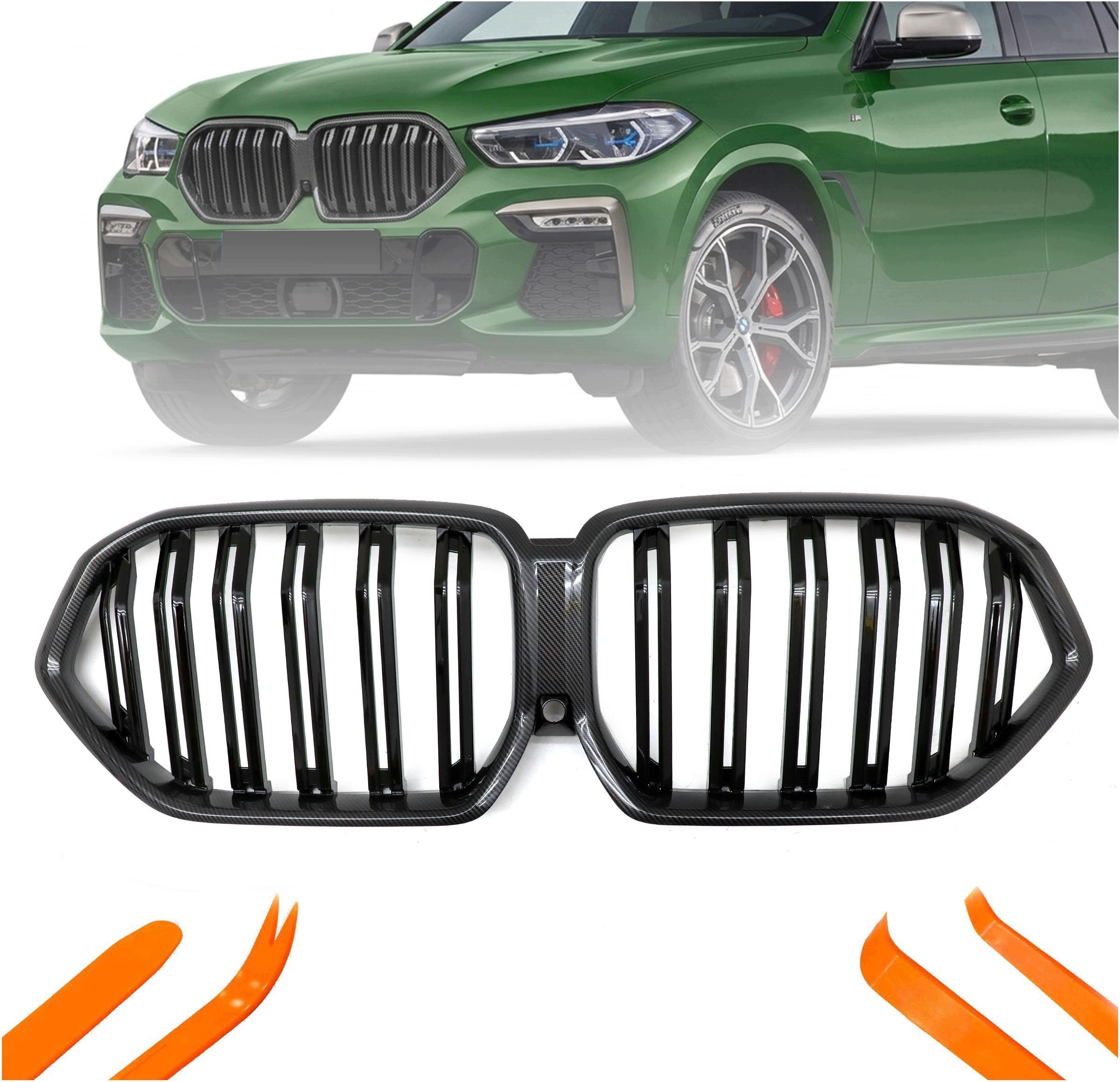 Atrapa Gril Ledvinky Bmw X6 G06 19-23 Karbon 2 Žebra