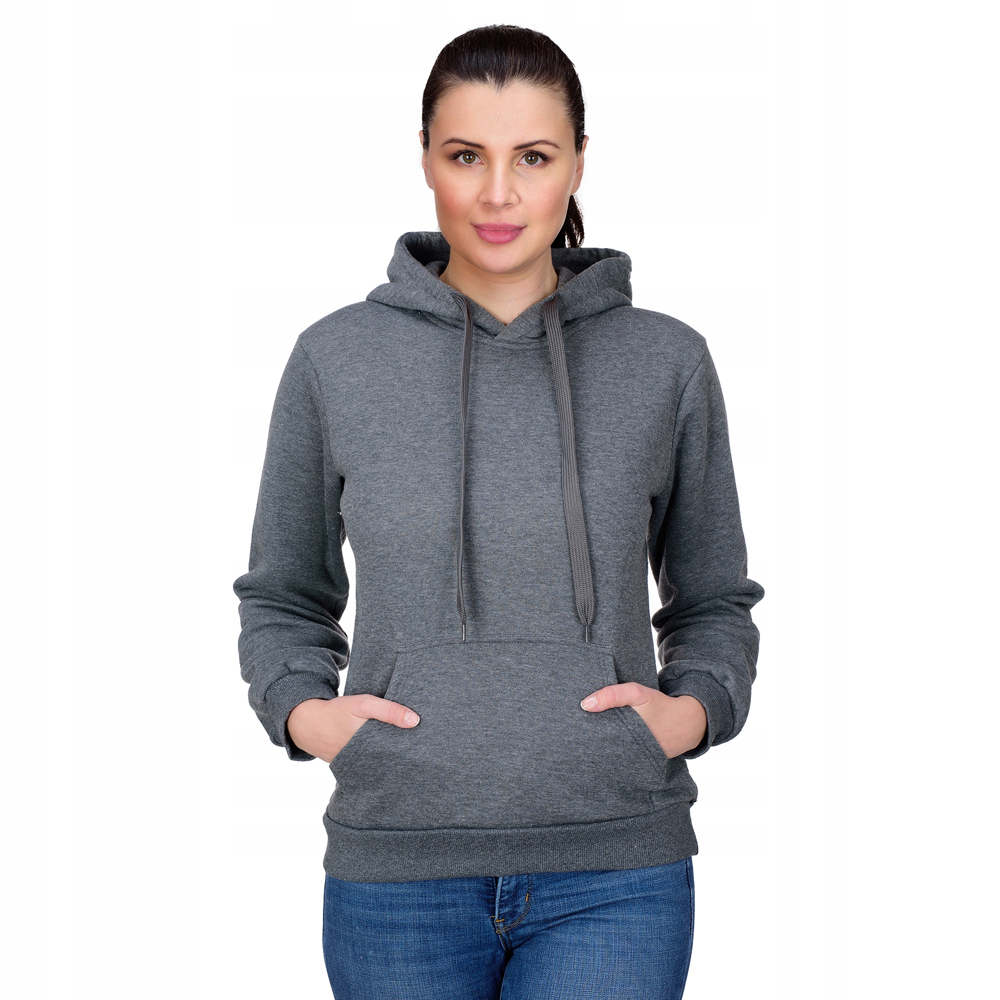 

D02 r. XL Gładka Bluza Damska Z Kapturem Bawełna