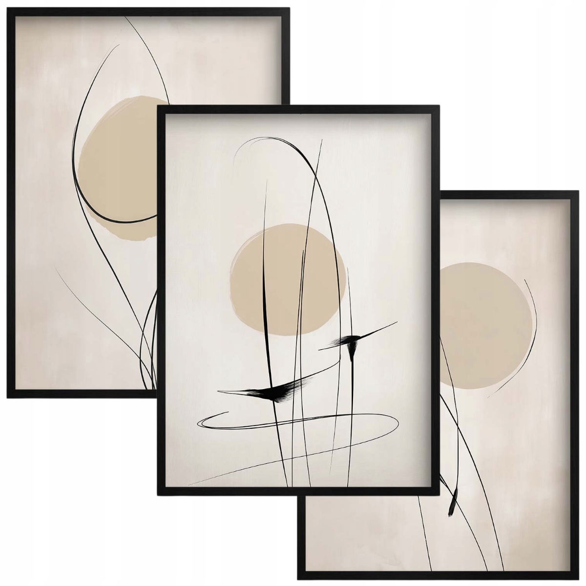 Velké obrazy Plakáty s rámečky Béžová Triptych na zeď do obývacího pokoje Loft 50x70