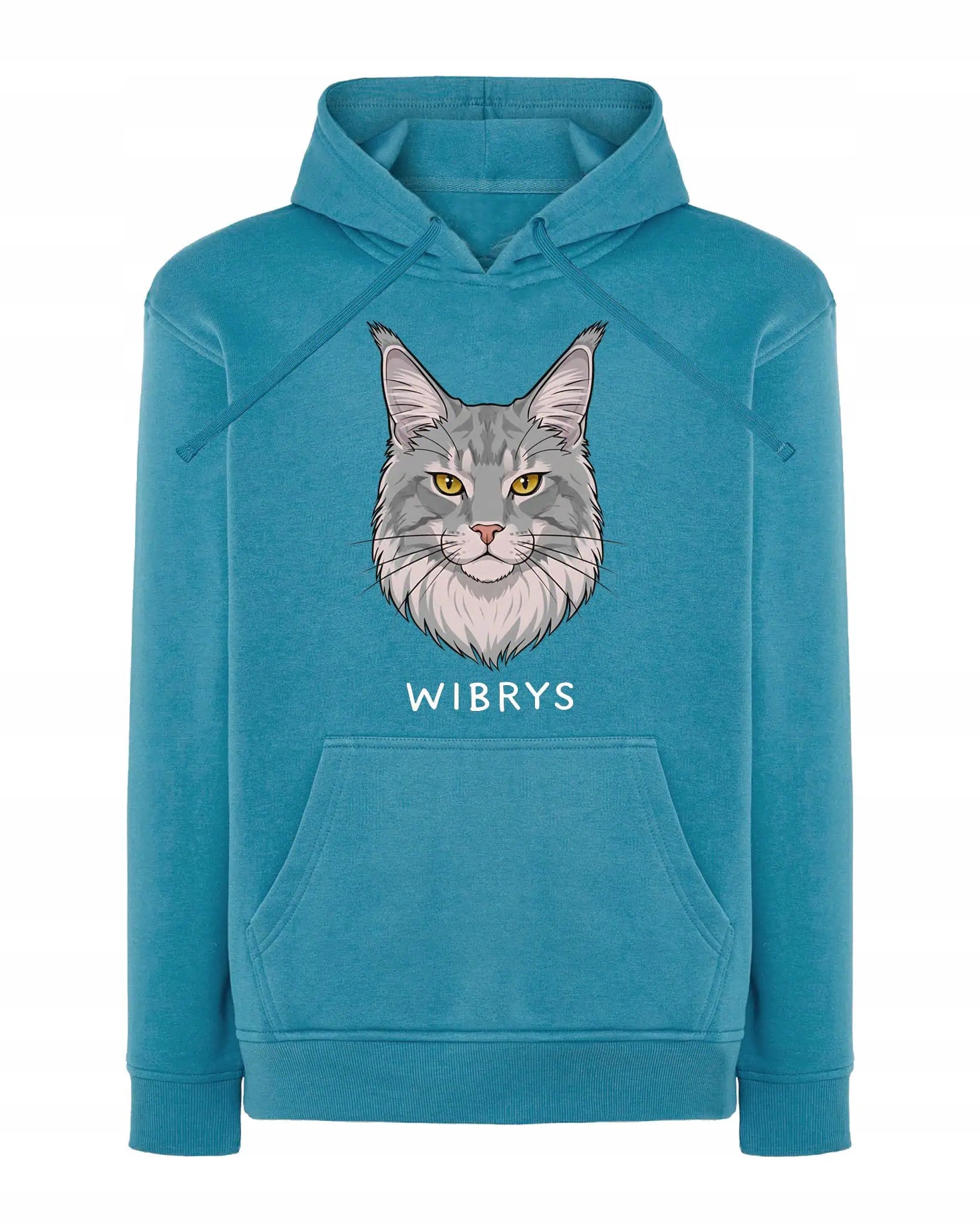 Mikina s kapucí Maine Coon Šedá Personalizovaná Kočka Pupil modrá M