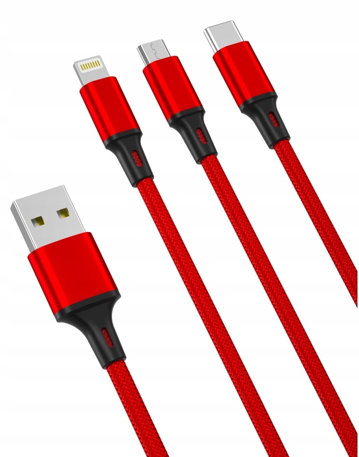 Kabel Przewód 3w1 USB Lightning Micro B Typ C 1.2m
